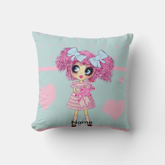 Cojín Decorativo Chica Kawaii - lindo PinkyP azul pastel (Anverso)