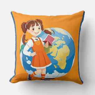 Cojín Decorativo Chica leyendo libro globo sala de estudio