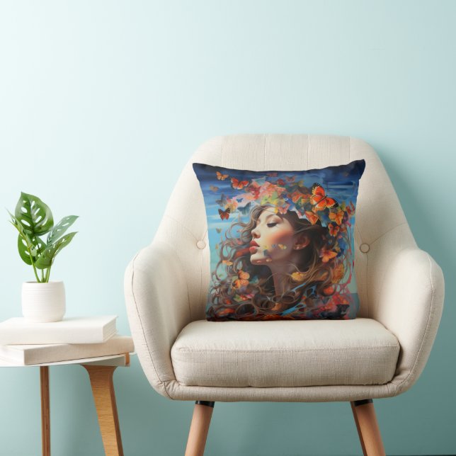 Cojín Decorativo Chica Mariposa Abstracto (Silla)