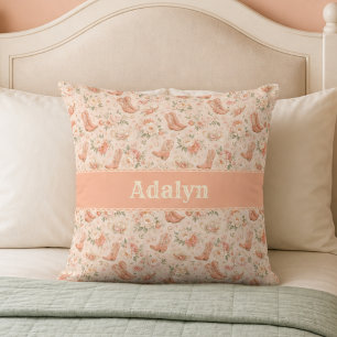 Cojín Decorativo Chica Melocotón Coquette Occidental Monograma Chic