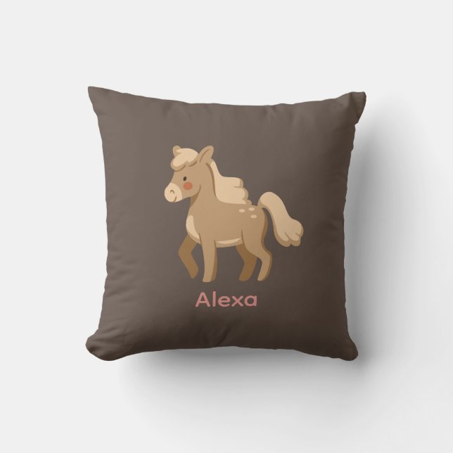 Cojín Decorativo Chica Monogramado Personalizado del Caballo Pony (Anverso)