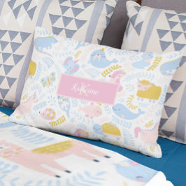 Cojín Decorativo Chica Monogramado Rosa del Zoológico Cute Pastel