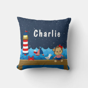 Cojín Decorativo Chica náutica mono rojo y azul marino