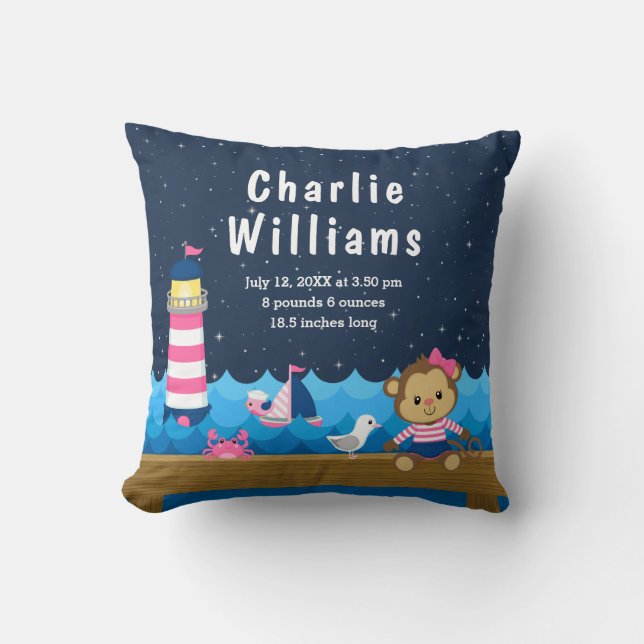 Cojín Decorativo Chica náutico Estadísticas de natalidad de la Mari (Anverso)