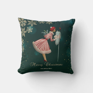 Cojín Decorativo Chica Navideña Vintage, Copos de Nieve