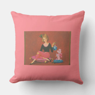 Cojín Decorativo Chica navideño vintage con caniche francés
