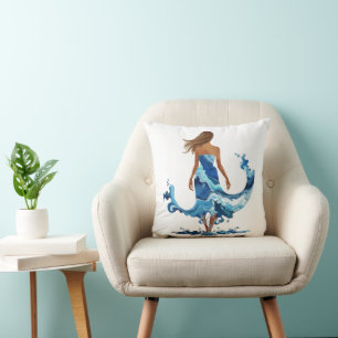 Cojín Decorativo Chica Océano de ondas azules