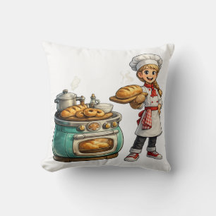 Cojín Decorativo Chica Panadera Adorable con Arte de Pan Fresco