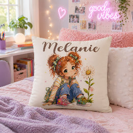 Cojín Decorativo Chica Pelirroja Personalizada Nombre