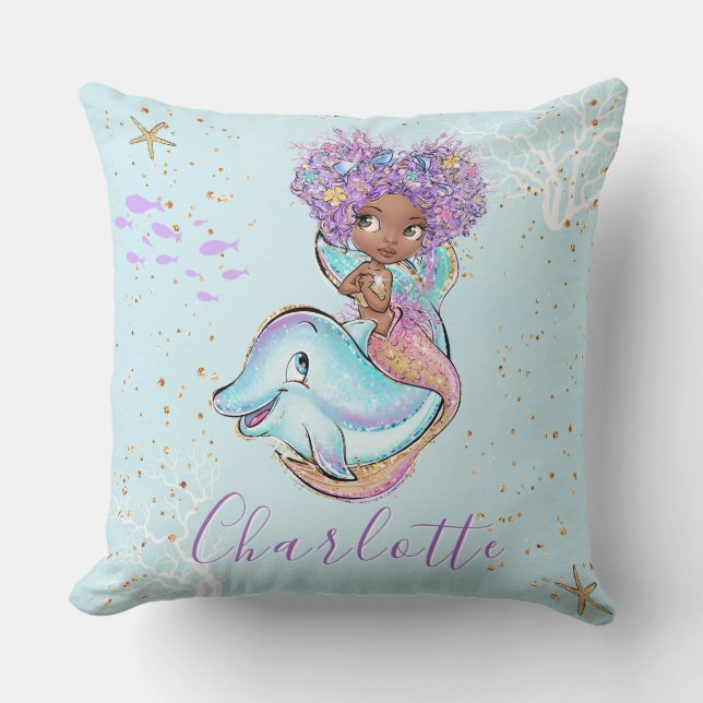 Cojín Decorativo Chica personalizada de Sirena Cuta bebé (Anverso)