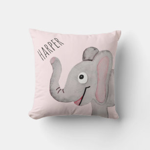 Cojín Decorativo Chica Pink Watercolor Elephant Safari Nursery