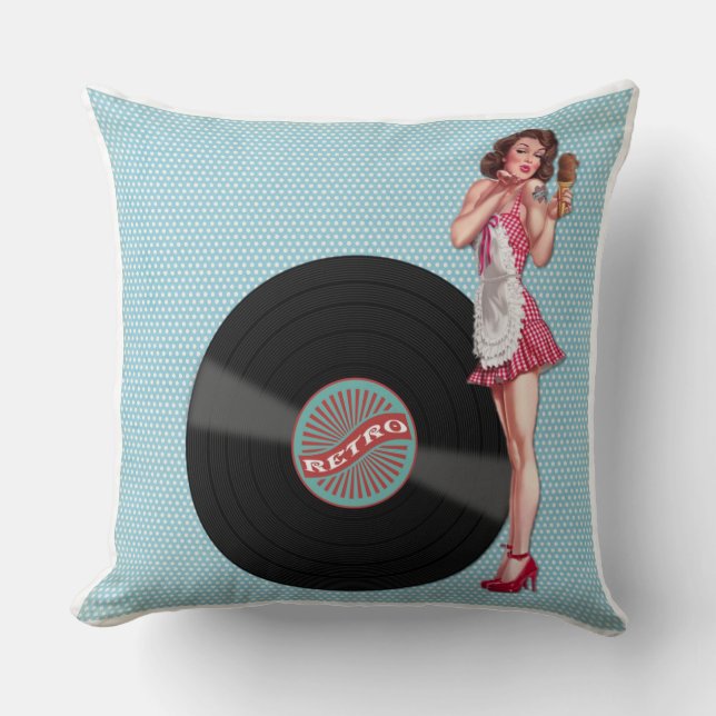 Cojín Decorativo Chica Pinup Vinyl de Moda retro (Anverso)