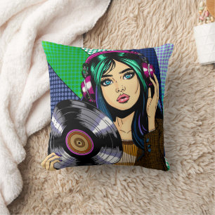 Cojín Decorativo Chica Pop Art con disco