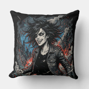 Cojín Decorativo Chica Punk de Caos Controlado Rebelde Grunge Urb