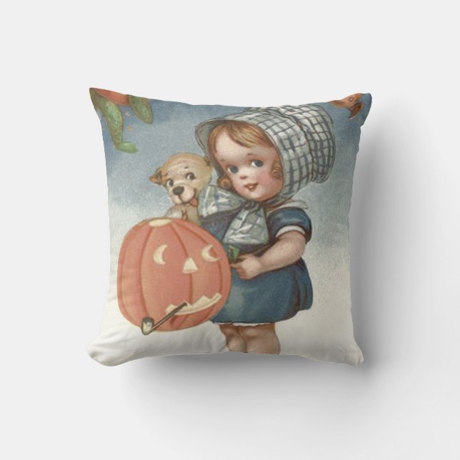Cojín Decorativo Chica Puppy Jack O Lantern Pumpkin (Anverso)