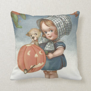 Cojín Decorativo Chica Puppy Jack O Lantern Pumpkin