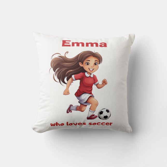 Cojín Decorativo Chica que ama el fútbol con tu nombre (Anverso)