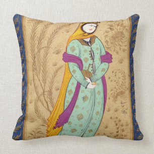 Cojín Decorativo Chica que sostiene un buque del vino y una pera,