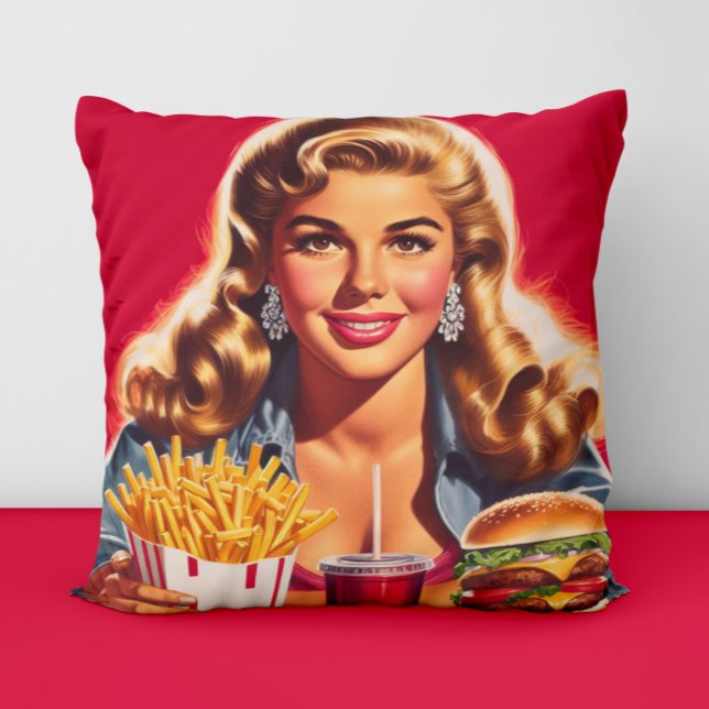 Cojín Decorativo Chica Retro de Comida Rápida (Subido por el creador)