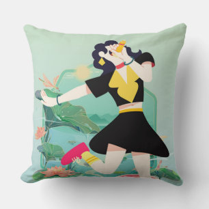 Cojín Decorativo Chica Retro de Verano con Sandía y Estanque de Lot
