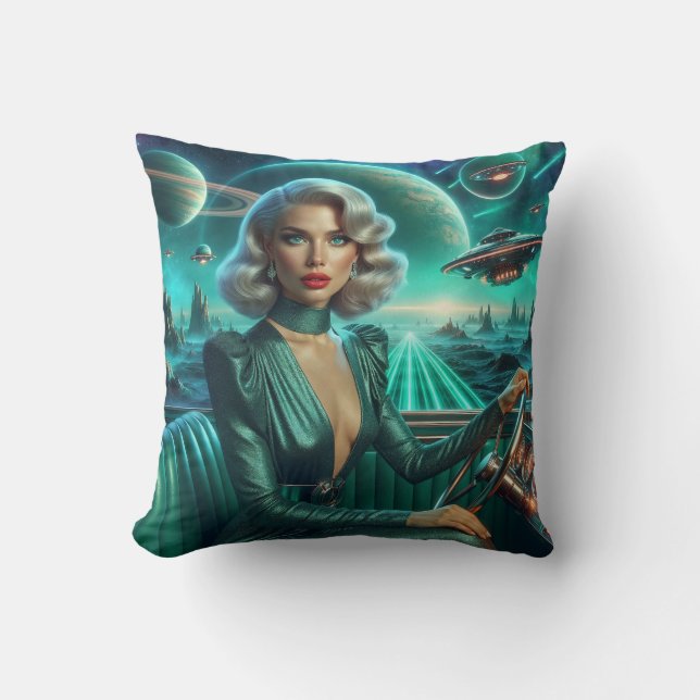 Cojín Decorativo Chica Retro Espacial (Anverso)