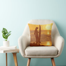 Cojín Decorativo Chica Retro Sunset Surfer