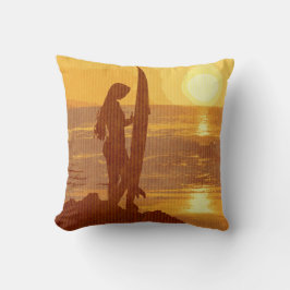 Cojín Decorativo Chica Retro Sunset Surfer