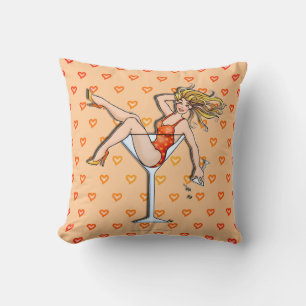Cojín Decorativo Chica reversible en un vaso de Martini (Olivia) Am