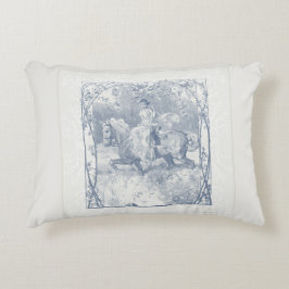 Cojín Decorativo Chica Romántica Ecuestre Cottagecore Delft Azul