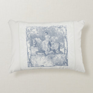 Cojín Decorativo Chica Romántica Ecuestre Cottagecore Delft Azul