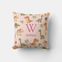 Chica Rosa Cute Dinosaurio Monograma Nombre Nurser