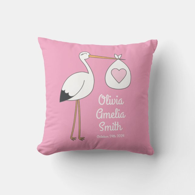 Cojín Decorativo Chica rosa de Stork Baby Shower (Anverso)