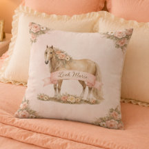 Chica Rosa Floral Caballo Rosa Monograma Nombre