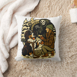 Cojín Decorativo Chica Segadora Adorable y Perro Noche Embrujada de