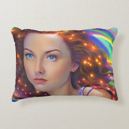 Cojín Decorativo Chica soñado con luces arcoiris