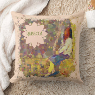 Cojín Decorativo Chica Soñadora en Geometría Colorida Abstracta de