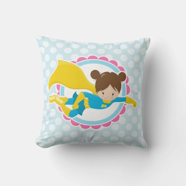 Cojín Decorativo Chica Superhéroe - Héroe volador lindo en Cabo (Anverso)