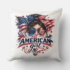 Cojín Decorativo Chica totalmente americana – Diseño de bandera est