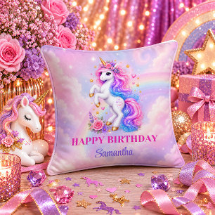 Cojín Decorativo Chica Unicornio Arcoíris Mágico Cumpleaños Acento 
