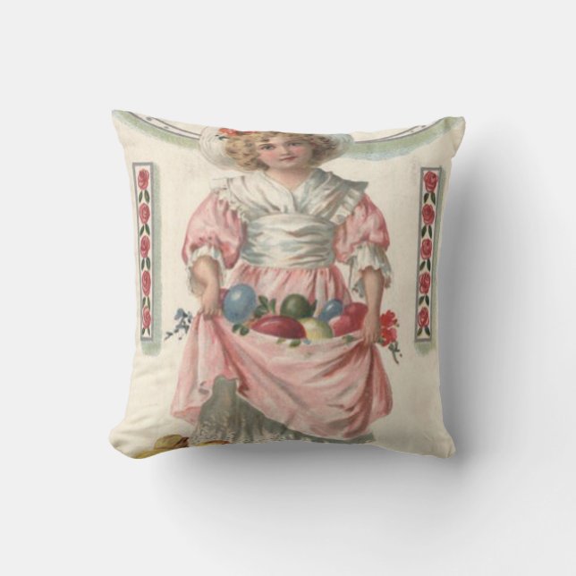 Cojín Decorativo Chica victoriano pintado Rosa de huevos de pascua (Anverso)
