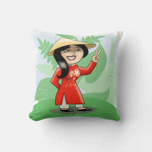 Cojín Decorativo Chica vietnamita en Ao Dai