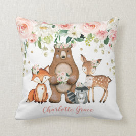 Cojín Decorativo Chica Woodland Forest Animals Rubor Floral Nursery