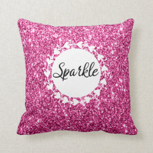Cojín Decorativo Chica y Glam Rosa Brillante Purpurina Corazones Bl