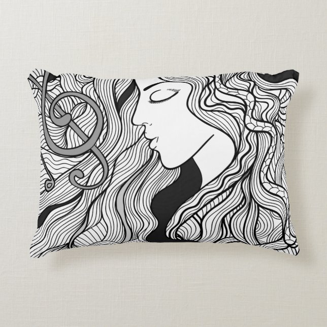 Cojín Decorativo Chica y música. Ilustracion de época. Ropa negra (Anverso)