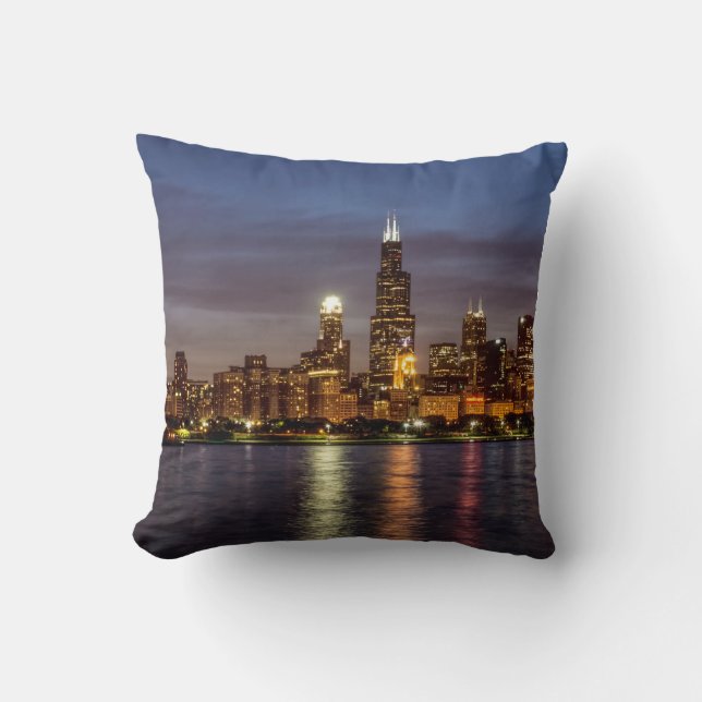 Cojín Decorativo Chicago Cityscape Night New (Anverso)