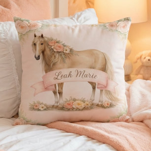 Cojín Decorativo Chicas Caballo Floral Melocotón Nombre Personaliza