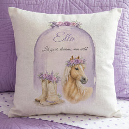 Cojín Decorativo Chicas Caballo Floral Púrpura