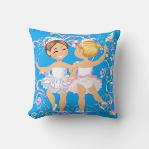 Cojín Decorativo Chicas De Ballerina En Azul Con Fondo De Diseño De