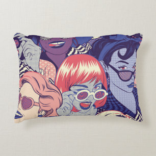 Cojín Decorativo Chicas De Cómic De Arte Pop Retro Sin Maravilla. B