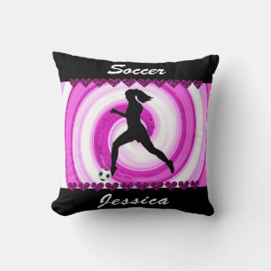 Cojín Decorativo Chicas de fútbol nadan y corazones Purpurinas